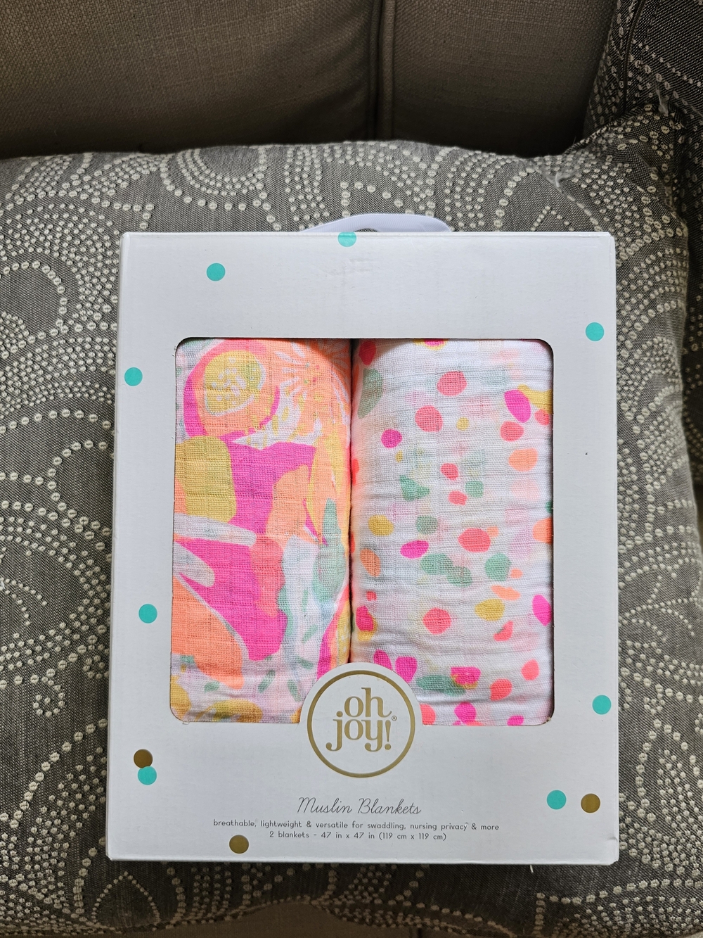 Baby Muslin Blanket Set - Pink Neon Dot & Abstract (2-Pack)